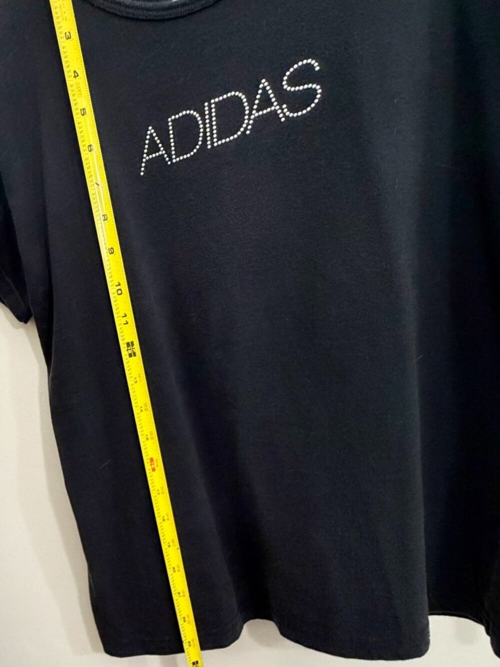 Adidas Black Studded Logo Tee – Size Small (Measurements Included)